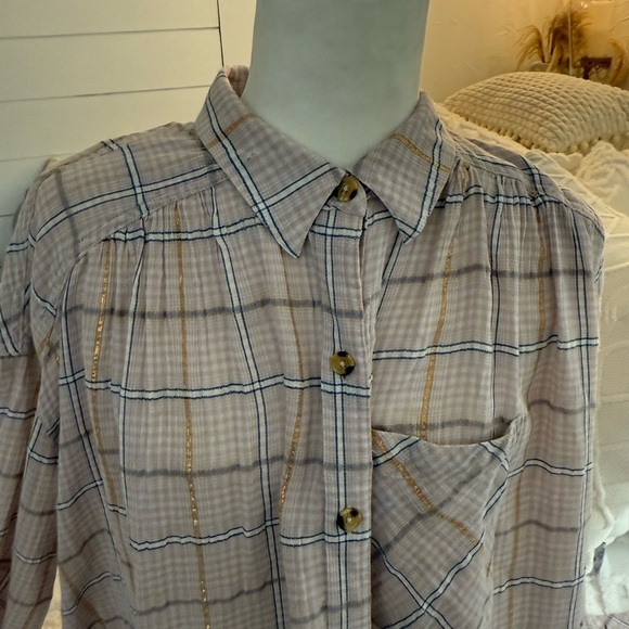 Free People Tops - Free People Plaid Button Down Shirt - pink Cream and Gold